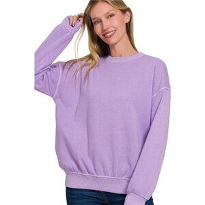 Zenana Soft Fleece Pigment Dye Round-neck Sweatshirts